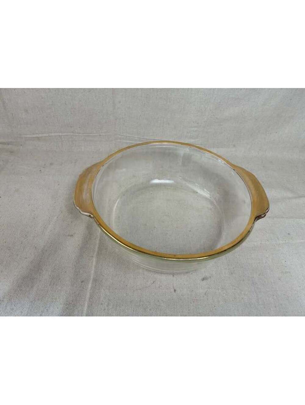 Fire-King vintage Glass Casserole Dish with Gold Rim